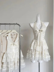 Lunivop Elegant Lace Bow Halter Vest Dress for Women Summer Sweet Vacation Style Cake Dresses New Sleeveless Vestidos De Mujer