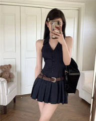 Lunivop Sexy Korean Style Striped Mini Dresses Women Y2k Backless One Piece Short Dress Hotsweet Streetwear Sleeveless Dress