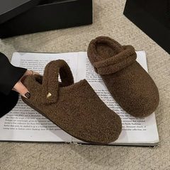 Lunivop Women Slippers Fur Flats Short Plush Mules Shoes New Women Cotton Shoes Suede Home Flip Flops Warm Shoes Zapatos De Mujer