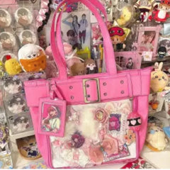 Lunivop Harajuku Pink Ita Bags Women Japanese Transparent Pu Leather Large Capacity Tote Bag Female Hot Girls Handbag Aesthetic