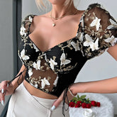 Lunivop Euramerican Elegant Exquisite Flower Embroidery Summer Shirts All Match Sexy See-through Mesh Tank Tops Y2k Side Cross Strap Tee