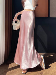 Lunivop Chic Satin Elegant Long Skirt Women Casual Fashion High Waist Sweet Trumpet Skirts Slim Summer Female Korean Long Skirts