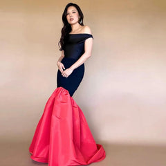 Lunivop Modern Black & Red Mermaid Prom Party Dresses Sleeveless Satin Long Cocktail Dress Formal Event Night Gowns Evening Patchwork