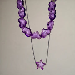 Lunivop Vintage Y2k Cute Heart Butterfly Pendant Purple Acrylic Beaded Chain Choker Necklace Goth Egirl Aesthetic EMO Grunge Accessories