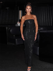 Lunivop Sparkling Black Evening Party Dresses For Women Elegant Events Sexy Strapless Backless Split Maxi Dress