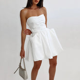 Lunivop Women's Strapless Puffy Mini Dress Summer Backless Bubble A Line Dress Casual Party Cocktail Short Dress with Pocket