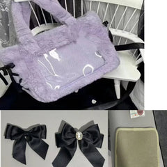 Lunivop Plush Bow Purple Handbag Purse Women Sweet Japanese Transparent Ita Bag Girls Kawaii Shoulder Crossbody Bag Aesthetic