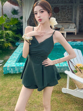 Lunivop Green Pleated Bodycon V-Neck Sexy Sling Dress Summer Elegant Ruffled Casual Short Dress Women Korean Fashion Holiday Dress