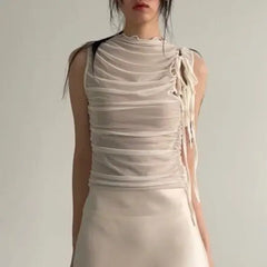 Lunivop Y2k Grunge Tops Women Hollow Out Sleeveless Mesh Tops Streetwear Vintage Retro Tank Tops Lace Up 2000s Japanese Vest