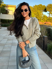 Lunivop Casual Knitting Zipper Cardigan Hoodies Women Chic Solid Versatile Design Short Sweater Female 2025 Spring Daily Style Outwear