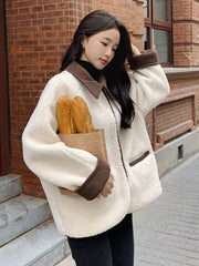 Lunivop Streetwear Y2K Faux Lamb Coat Women Vintage Loose Design Faux Suede Inside Jacket Casual American Retro Fall Winter Harajuku Top