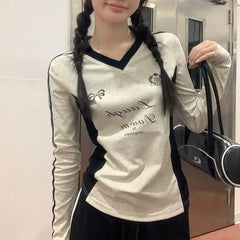 Lunivop Vintage Y2k Long Sleeve T-Shirts Coquette Women Letter Print Tees American Retro Fashion Aesthetics Streetwear T-Shirts