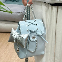 Lunivop Harajuku Blue Bow Y2k Backpack Women Fairy Core Aesthetic Chains Chic Mini Backpacks Female Sweet Cute Mochila Ladies