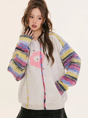 Lunivop Knitted Patchwork Vintage Hoodies Women Streetwear Long Sleeve Harajuku Sweatshirt American Casual Female Design Tops Fall
