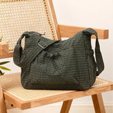 Lunivop Olive Green Gingham Plaid Nylon Hobo Bags For Women Large Capacity Drawstring Shoulder Bags Lightweight Daypack for School Bags