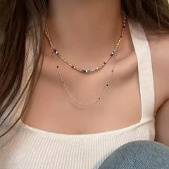 Lunivop New Colorful Beads Choker Necklace Korean Fashion Simple Colorful Collar Short Chain Handmade Female Necklace Women Girl Jewelry