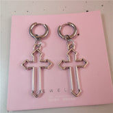 Lunivop Punk Y2K Hip Hop Rock Hollow Cross Pendant Earrings For Men Women Street Party Vintage Punk Silver Color Grunge EMO Accessories