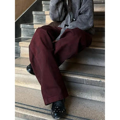 Lunivop Vintage Women Burgundy Jeans High Waist Y2K Designed American Style Streetwear Denim Pants Casual Female 90S Trousers