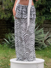 Lunivop Ruffled Leopard Printed Long Skirt Female High Waist Patchwork Striped Loose Summer New Streetwear Ladies Maxi Skirt