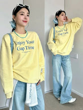 Lunivop Korean Style Letter Sweatshirt Women Sweet Vintage Butter Yellow Hoodies Casual Oversize Street Long Sleeve Pullover