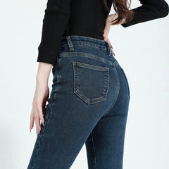Lunivop Winter Snow Warm Female Thin Casual Jeans Girls Thermal Fleece Flared Pants Lady Korean High Waist Straight Leg Trousers