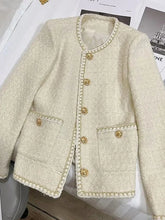 Lunivop French Sweet Tweed Jacket Women O Neck Elegant Slim Long Sleeve Coat Vintage Casual Single Breasted Female Fall Winter Tops