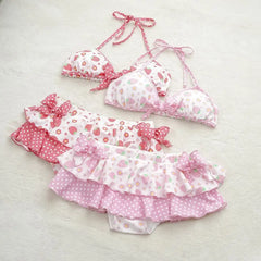Lunivop Japanese New Seaside Vacation Sets Swimwears Sweet Lovely Slim Print Swimsuit Sexy Bow Strawberry Casual Women Clothing