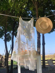 Lunivop Mesh Floral Embroidery Tank Dresses Fairycore Y2k Sweet Sleeveless Dress See Through Cover Up Shoujo Girl Aesthetic