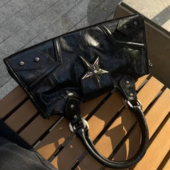 Lunivop Retro Black Y2k Hand Bag Purse Women Vintage Punk Leather Handle Underarm Bag Female Harajuku Hot Girl Purse Tote Bags
