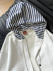 Lunivop Striped Patchwork Vintage Hoodies Women Loose Harajuku Long Sleeve Retro Sweatshirts Casual American Streetwear Pockets Bf Tops