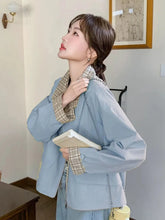 Lunivop Sweet Cargo Jacket Women Loose Preppy Style Plaid Patchwork Short Coat Casual Korean Fashion Long Sleeve Fall Winter Tops