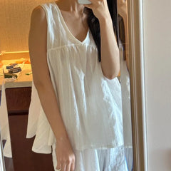 Lunivop 100%Cotton Jacquard Women's Pajamas Two-Piece Set Summer New Casual Sleeveless V-Neck Top Loose Wide-Legged Shorts Homewear Suit