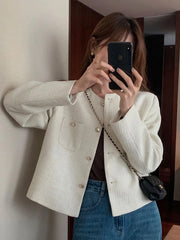 Lunivop Elegant Chic Tweed Jacket Women O Neck Slim Long Sleeve Fashion Short Coats Casual French Sweet Small Fragrance Outwear Lady New