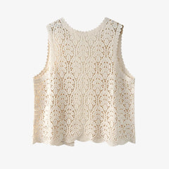 Lunivop Women's Open Front Crochet Vest Boho Chic Embroidery Lace Lightweight Openwork Sweater Vest Top Summer Vacation Beach Outfit
