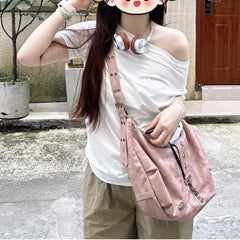 Lunivop Fairycore Pink Shoulder Bags Purse Women Hot Girls Leather Large Capacity Crossbody Bag Female Retro Y2k Handbag Chic