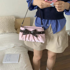 Lunivop Korean Hot Girl Bow Studded Handbag Women Simple Design Sweet Shoulder Bag Ladies Elegant Fashion Underarm Purse Y2k Aesthetic