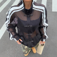 Lunivop Y2k New Chinese style buckle Harajuku punk design jacket Summer thin style see through Stand up collar baseball cardigan jackets