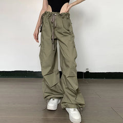 Lunivop Loose Casual Pocket Lace Up Cargo Pants Streetwear Wide Leggings Autumn Winter Fashion Trousers High Waist Women Pants