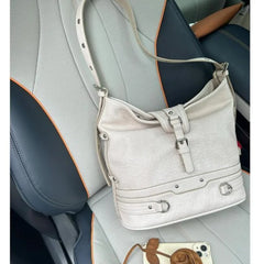 Lunivop Harajuku White Bucket Bag Purse Women Hot Girls Leather Soft Casual Crossbody Bags Ladies Vintage Shoulder Messenger Bag