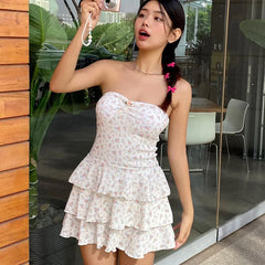Lunivop Floral Print Strapless Short Women'S Dresses 2024 Sumemr Y2K Streetwear Korean Wholesale Vacation Casual Clothes