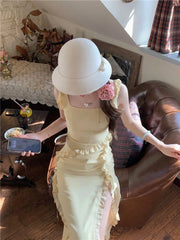 Lunivop Elegant Dresses Women Sleeveless Ruffles Patchwork Split Bandage Summer Fashion Sweet Female Dress Holiday Casual