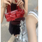 Lunivop Sweet Cool Bow Y2k Hand Bag Women Cute Bow Leather Soft Pillow Messenger Bag Female Harajuku Red Shoulder Bags Aesthetic