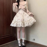 Lunivop Skew Collar Bow Long Sleeve Corduroy Pink Tops Women+ Heavy Flower Print Slim Waist Camisole Dresses Spring New Two Piece Sets