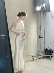 Lunivop French Halter Long Dresses for Women Summer Sleeveless Bodycon Mermaid Party Dress Fashion Slim Waist Vestidos Casual Robe