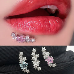 Lunivop 1Pc Trendy Sweet Cool Style Stainless Steel 1.2mm Curved Star Zircon Inlaid Lip Stud for Cool Girls Body Piercing Gift