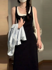 Lunivop Bla Contrast Color ter Dr Women's Early Spring ature High-End Waist-Cinching Slimming Long Dr Ele