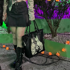 Lunivop Large Capacity Black Tote Bag Women High Street Lolita Gothic Leather Y2k Grunge Handbag Female Punk Dark Shoulder Bags