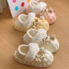 Lunivop Winter Slippers for Women Cartoon Cat Outdoor Waterproof House Shoes Ladies Plush Casual Shoes Indoor Fluffy Cotton Shoes