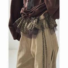 Lunivop Korean Style Leopard Print Mini Skirts Women Y2k Fashion Lace Up Short Skirt Elegant Sweet Streetwear Cute Ruffle Skirt