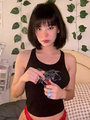 Lunivop Summer vintage women's T shirt Rhinestones Graphics Y2k Punk Sexy Black Butterfly Vest Top women O-neck short tops kawaii